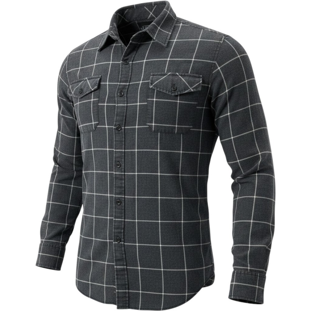 Rude Mens Windowpane Plaid Button Down Shirt Charcoal Gray Cotton Blend XL